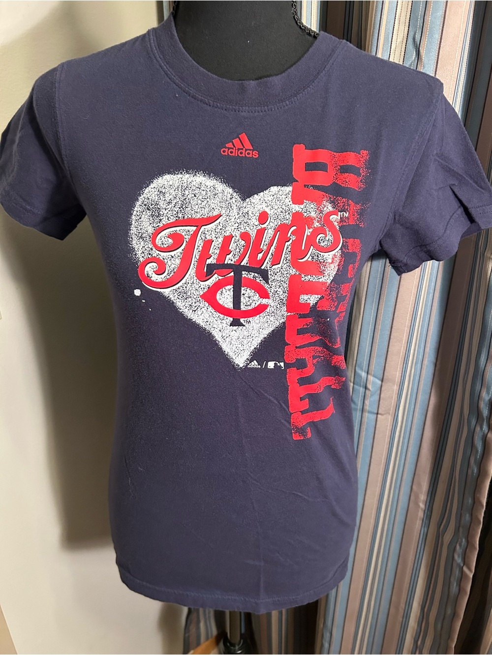 adidas Navy and Red Twins Heart Graphic Tee